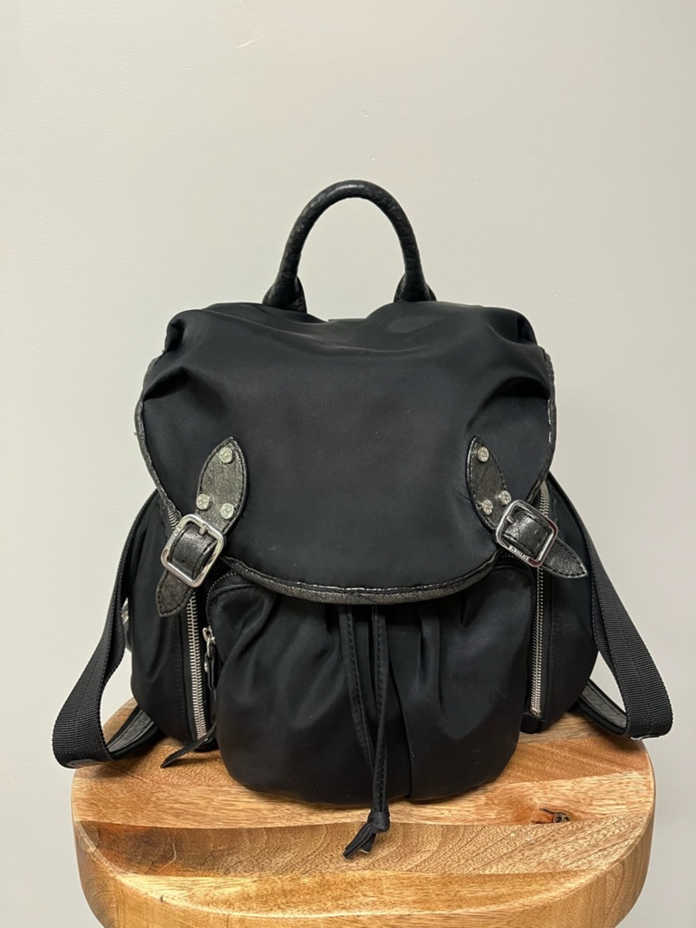MZ Wallace Marlena Black Nylon Backpack w/ Leather Trim